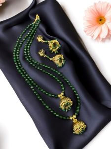 Agate beads with Jhumka Necklace , Maroon