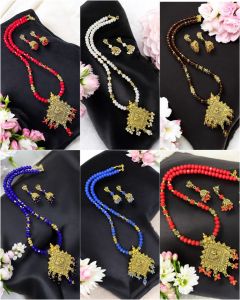 Crystal Necklaces with Jhumkas, Antique Gold finish , Assorted