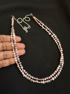  2 Layers Fresh water pearls Necklace , Pink