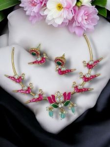 Jadau look a like enamel necklaces, lotus