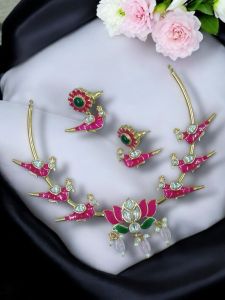 Jadau look a like enamel necklaces, lotus