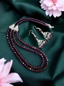 Crystal Necklaces with Dangling Earrings, Light Amethyst