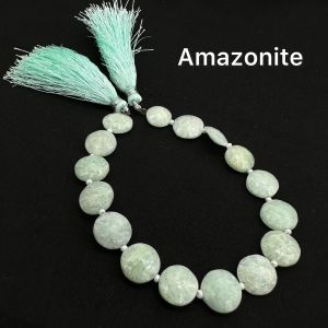 Natural Gemstone Bead, 10mm, Amazonite, Flat (Round)
