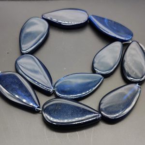 Natural Stone ,Flat Teardrop , (Navy Blue), Sold By 1 String