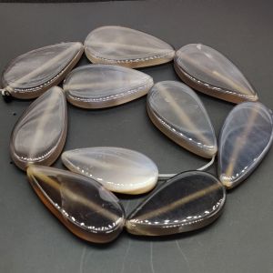 Natural Stone ,Flat Teardrop , (Gray), Sold By 1 String
