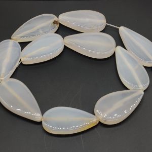 Natural Stone ,Flat Teardrop , (White), Sold By 1 String