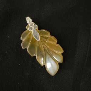 Onyx Carving Leaf Pendant, Silver finish, Light Yellow