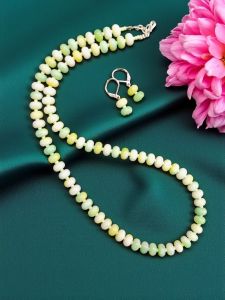 Glass Bead Rondelle Necklaces, Green And Yellow