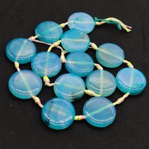 Natural Onyx Beads, Coin Shape, 25x25mm, Light Blue