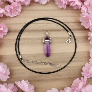 Navrabeads Light Amethyst Pencil Pendant Leather Cord Necklace for Women | Gemstone Minimal Statement Jewelry with Adjustable Lobster Clasp for Everyday Elegant Style