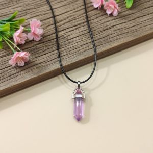 Navrabeads Light Amethyst Pencil Pendant Leather Cord Necklace for Women | Gemstone Minimal Statement Jewelry with Adjustable Lobster Clasp for Everyday Elegant Style