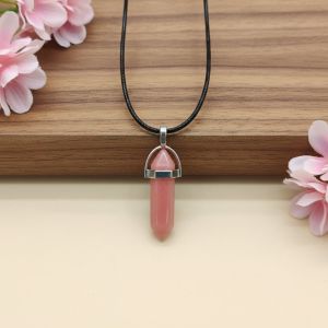 Navrabeads Peach Pencil Pendant Leather Cord Necklace for Women | Gemstone Minimal Statement Jewelry with Adjustable Lobster Clasp for Everyday Elegant Style