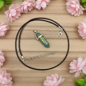 Navrabeads Malachite Pencil Pendant Leather Cord Necklace for Women | Gemstone Minimal Statement Jewelry with Adjustable Lobster Clasp for Everyday Elegant Style