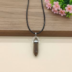 Navrabeads Smokey Quartz Pencil Pendant Leather Cord Necklace for Women | Gemstone Minimal Statement Jewelry with Adjustable Lobster Clasp for Everyday Elegant Style