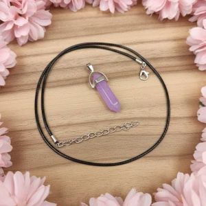 Navrabeads Lavender Pencil Pendant Leather Cord Necklace for Women | Gemstone Minimal Statement Jewelry with Adjustable Lobster Clasp for Everyday Elegant Style