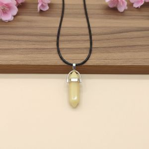 Navrabeads Yellow Pencil Pendant Leather Cord Necklace for Women | Gemstone Minimal Statement Jewelry with Adjustable Lobster Clasp for Everyday Elegant Style