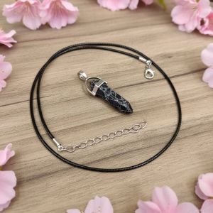 Navrabeads Snowflake obsidian Pencil Pendant Leather Cord Necklace for Women | Gemstone Minimal Statement Jewelry with Adjustable Lobster Clasp for Everyday Elegant Style