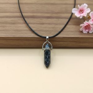 Navrabeads Snowflake obsidian Pencil Pendant Leather Cord Necklace for Women | Gemstone Minimal Statement Jewelry with Adjustable Lobster Clasp for Everyday Elegant Style