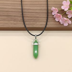 Navrabeads Parrot Green Pencil Pendant Leather Cord Necklace for Women | Gemstone Minimal Statement Jewelry with Adjustable Lobster Clasp for Everyday Elegant Style