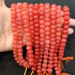 Quartz Pumpkin/Kharbuja Cut Beads – Brick Red | Commonly Called as Zed Stone Beads for Jewelry Making in India