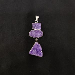 1 Piece Gemstone Pendant Silver Finish | Purple Centre Pendant 1 to 2.5 Inch | For Necklace Making