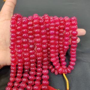 Quartz Pumpkin/Kharbuja Cut Beads – Ruby Pink | Commonly Called as Zed Stone Beads for Jewelry Making in India