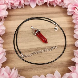 Navrabeads Red Pencil Pendant Leather Cord Necklace for Women | Gemstone Minimal Statement Jewelry with Adjustable Lobster Clasp for Everyday Elegant Style
