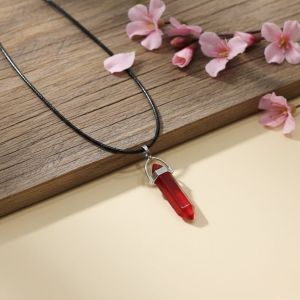Navrabeads Red Pencil Pendant Leather Cord Necklace for Women | Gemstone Minimal Statement Jewelry with Adjustable Lobster Clasp for Everyday Elegant Style