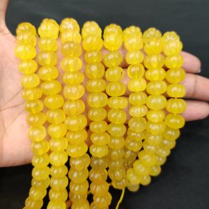 Quartz Pumpkin/Kharbuja Cut Beads – Yellow| Commonly Called as Zed Stone Beads for Jewelry Making in India