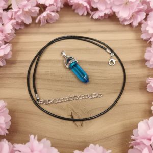Navrabeads Peacock Blue Pencil Pendant Leather Cord Necklace for Women | Gemstone Minimal Statement Jewelry with Adjustable Lobster Clasp for Everyday Elegant Style