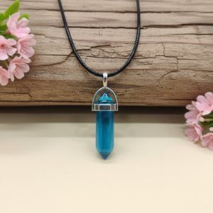 Navrabeads Peacock Blue Pencil Pendant Leather Cord Necklace for Women | Gemstone Minimal Statement Jewelry with Adjustable Lobster Clasp for Everyday Elegant Style