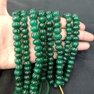 Quartz Pumpkin/Kharbuja Cut Beads – Green| Commonly Called as Zed Stone Beads for Jewelry Making in India