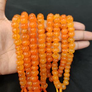 Quartz Pumpkin/Kharbuja Cut Beads – Orange| Commonly Called as Zed Stone Beads for Jewelry Making in India