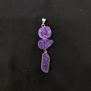 1 Piece Gemstone Pendant Silver Finish | Purple Centre Pendant 1 to 2.5 Inch | For Necklace Making