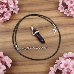 Navrabeads Amethyst Pencil Pendant Leather Cord Necklace for Women | Gemstone Minimal Statement Jewelry with Adjustable Lobster Clasp for Everyday Elegant Style
