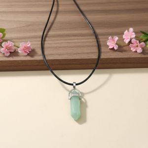 Navrabeads Light Green Pencil Pendant Leather Cord Necklace for Women | Gemstone Minimal Statement Jewelry with Adjustable Lobster Clasp for Everyday Elegant Style