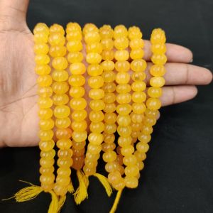 Quartz Pumpkin/Kharbuja Cut Beads – Turmeric Yellow| Commonly Called as Zed Stone Beads for Jewelry Making in India