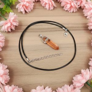 Navrabeads Orange Pencil Pendant Leather Cord Necklace for Women | Gemstone Minimal Statement Jewelry with Adjustable Lobster Clasp for Everyday Elegant Style