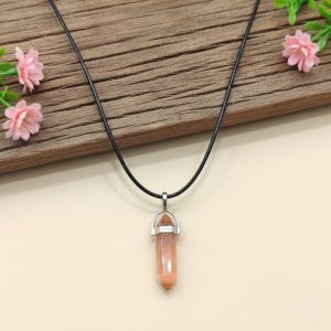 Navrabeads Orange Pencil Pendant Leather Cord Necklace for Women | Gemstone Minimal Statement Jewelry with Adjustable Lobster Clasp for Everyday Elegant Style