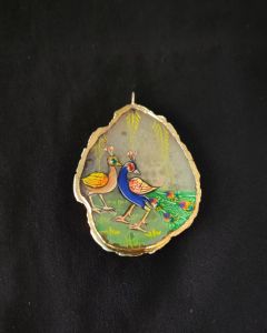 Onyx Pendant features a Peacock painting on Onyx Stones detailed with Gold foil borders