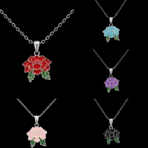 Navrabeads Peony Flower Enamel Charm Necklace Combo Pack of 5 for Women & Girls | Stainless Steel Anti Tarnish Aesthetic Floral Chain Jewellery Set for Daily Wear, Layering & Gifting
