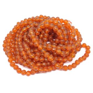 Glass Beads, Pumpkin Shape, 8mm, Orange