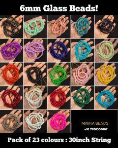 Glass Beads, 6mm, Round, Assorted, Pack Of 23 colours