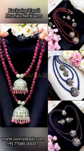 2 layer agate necklace with Tamil jhumka pendant Purple