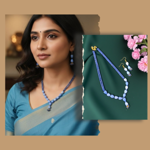 16inches Navrabeads CZ Bead Necklace Set with purple Tulip Beads | Elegant Designer Necklace & Matching Pendant Set for Women | Handcrafted Party & Festive Jewelry