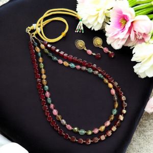 Square Agate And Multi Tourmaline Necklace