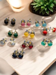 AD Round earrings, Assorted, Pack of 10 pairs