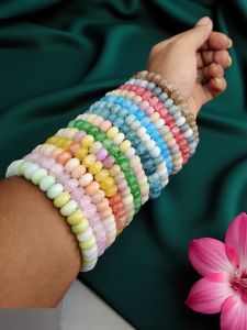 Pack of 14 Multicolor Stacking Beaded Bracelets – Handmade glass Bubble Beads Jewelry for Women & Girls