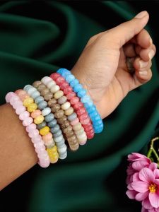 Pack of 7 Multicolor Stacking Beaded Bracelets – Handmade glass Bubble Beads Jewelry for Women & Girls
