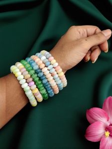 Pack of 7 Multicolor Stacking Beaded Bracelets – Handmade glass Bubble Beads Jewelry for Women & Girls